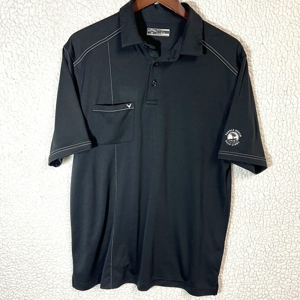 Callaway Golf Polo Men's L Black Pebble Beach Logo Athleisure Casual Lightweight